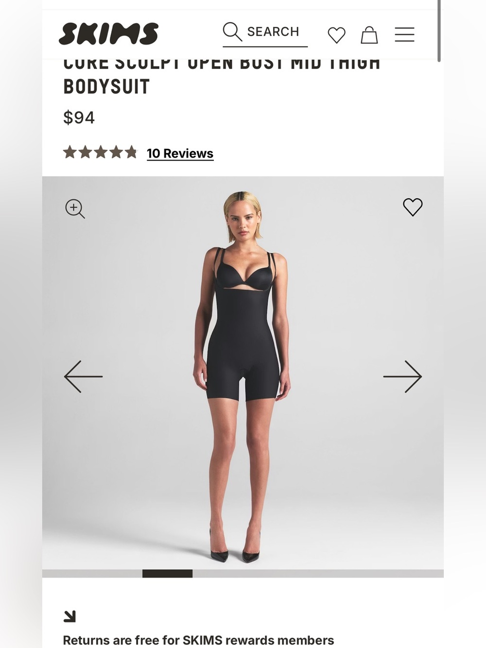 SKIMS Core Sculpt OPEN BUST MID THIGH BODYSUIT black size Large